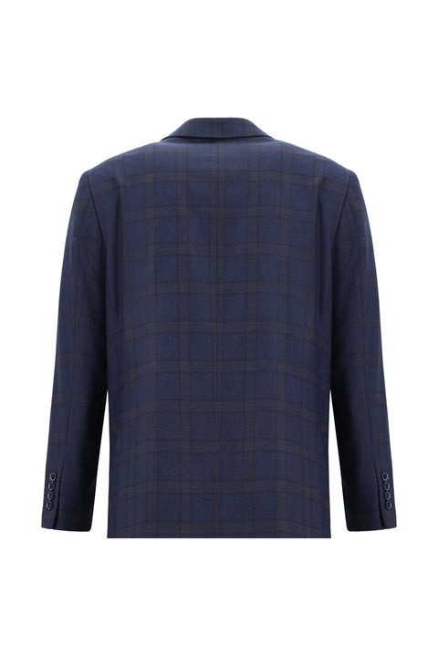 Koyu Lacivert 4 Drop Relaxed Fit Rahat Kesim Ekose Kombinli Takım Elbise