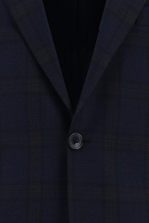 Koyu Lacivert 7 Drop Slim Fit Dar Kesim Ekose Kombinli Takım Elbise