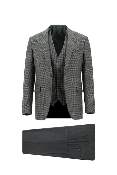 Koyu Füme 7 Drop Slim Fit Dar Kesim Kombinli Yelekli Takım Elbise