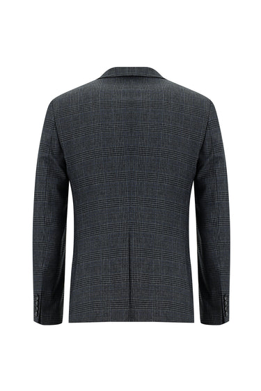 Orta Füme 7 Drop Slim Fit Dar Kesim Ekose Yelekli Kombinli Takım Elbise