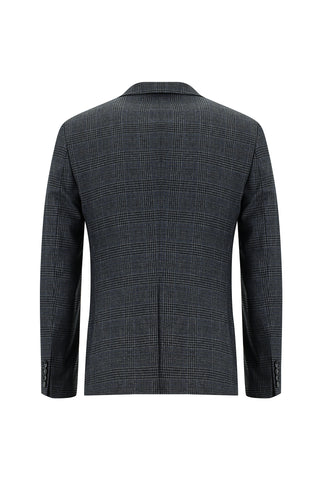  Orta Füme 7 Drop Slim Fit Dar Kesim Ekose Yelekli Kombinli Takım Elbise
