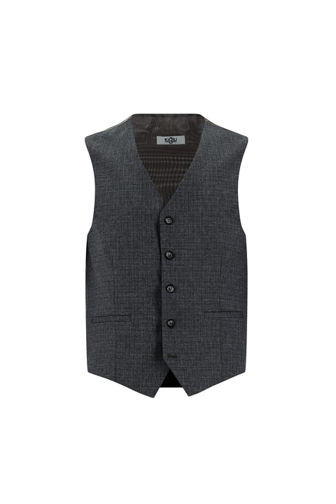 Orta Füme 6 Drop Regular Fit Standart Kesim Ekose Yelekli Kombinli Takım Elbise