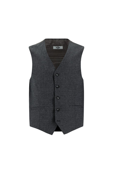  Orta Füme Super Slim Fit Ekstra Dar Kesim Ekose Yelekli Kombinli Takım Elbise