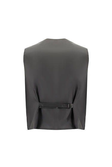 Orta Füme Slim Fit Dar Kesim Ekose Yelekli Kombinli Takım Elbise