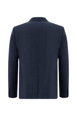  Koyu Lacivert 7 Drop Slim Fit Dar Kesim Ekose Yelekli Kombinli Takım Elbise