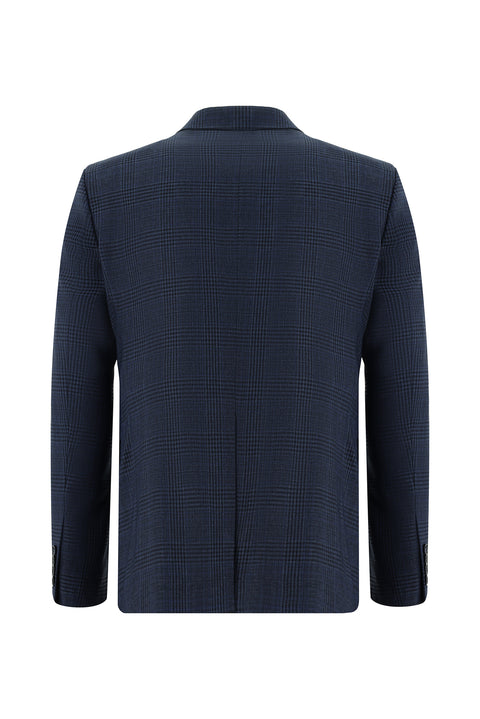 Koyu Lacivert 7 Drop Slim Fit Dar Kesim Ekose Yelekli Kombinli Takım Elbise
