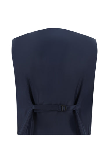 Koyu Lacivert Slim Fit Dar Kesim Ekose Yelekli Kombinli Takım Elbise