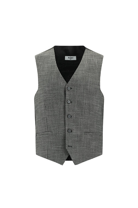 Koyu Füme 7 Drop Slim Fit Dar Kesim Ekose Yelekli Kombinli Takım Elbise