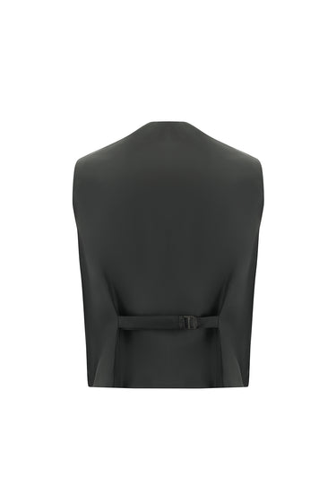 Koyu Füme Slim Fit Dar Kesim Ekose Yelekli Kombinli Takım Elbise