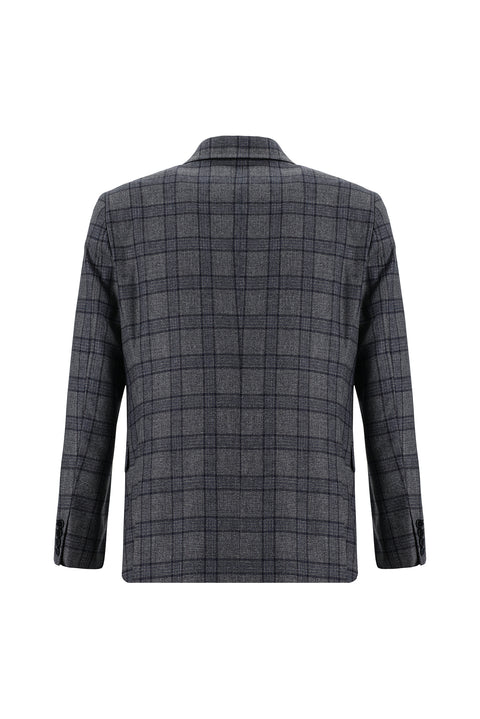 Orta Füme 6 Drop Regular Fit Standart Kesim Kombinli Ekose Takım Elbise