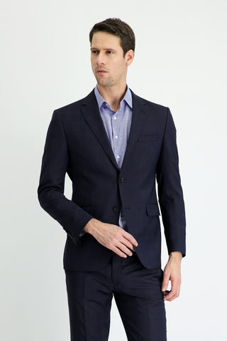  Koyu Lacivert Slim Fit Dar Kesim Yünlü Klasik Takım Elbise