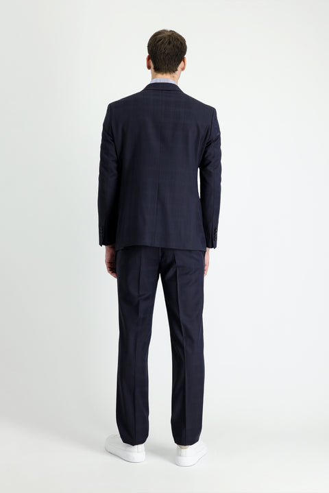 Koyu Lacivert 7 Drop Slim Fit Dar Kesim Yünlü Takım Elbise