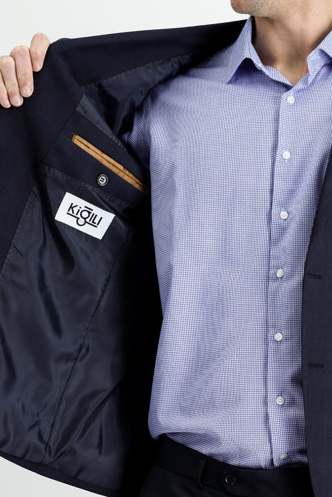 Koyu Lacivert 7 Drop Slim Fit Dar Kesim Yünlü Takım Elbise