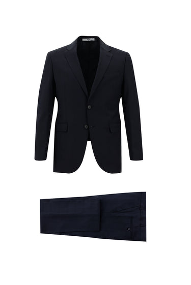 Koyu Lacivert Slim Fit Dar Kesim Yünlü Klasik Takım Elbise