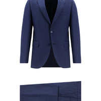 Açık Lacivert Slim Fit Dar Kesim Yünlü Klasik Ekose Takım Elbise