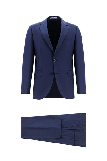  Açık Lacivert Slim Fit Dar Kesim Yünlü Klasik Ekose Takım Elbise