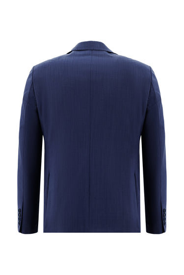  Açık Lacivert Slim Fit Dar Kesim Yünlü Klasik Ekose Takım Elbise