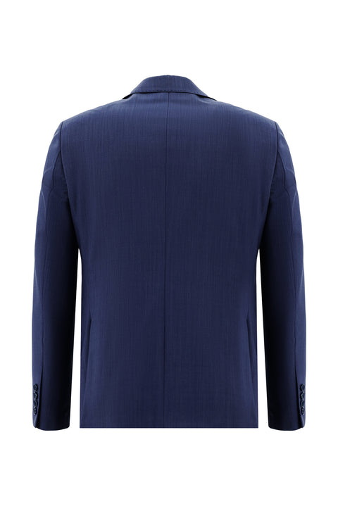 Açık Lacivert 7 Drop Slim Fit Dar Kesim Yünlü Ekose Takım Elbise