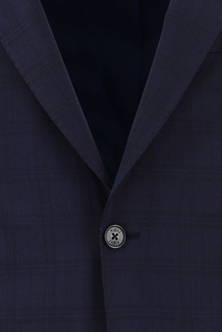  Koyu Lacivert Slim Fit Dar Kesim Yünlü Ekose Takım Elbise