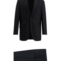 Siyah Relaxed Fit Rahat Kesim Yünlü Klasik Ekose Takım Elbise