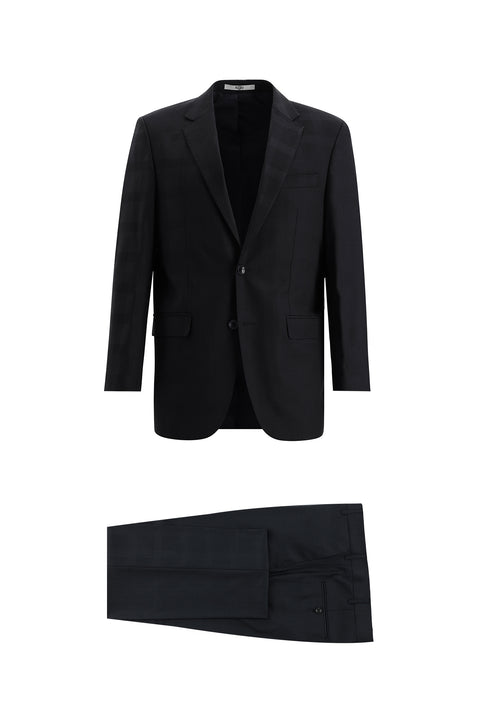 Black 4-Drop Relaxed Fit Wool Plaid Suit