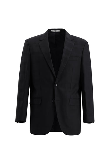 Siyah Relaxed Fit Rahat Kesim Yünlü Klasik Ekose Takım Elbise