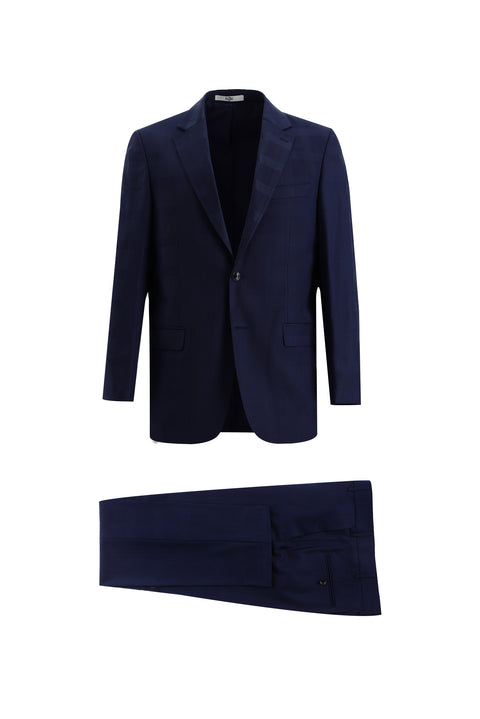 Açık Lacivert 4 Drop Relaxed Fit Rahat Kesim Yünlü Ekose Takım Elbise