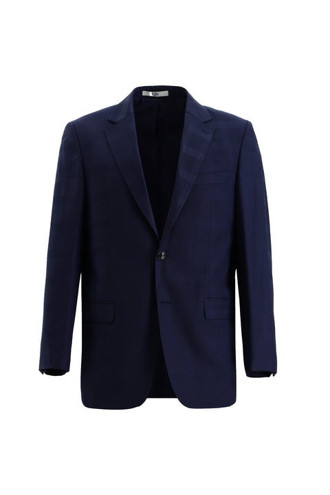 Light Navy 4-Drop Relaxed Fit Wool Plaid Suit