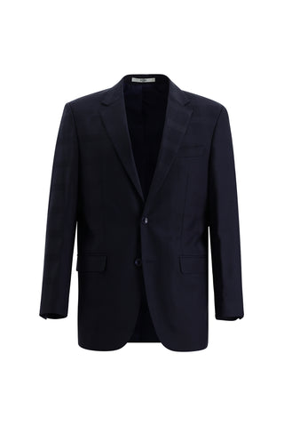  Orta Lacivert Relaxed Fit Rahat Kesim Yünlü Klasik Ekose Takım Elbise