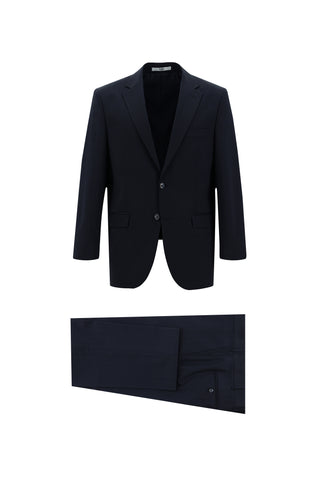  Orta Lacivert 4 Drop Relaxed Fit Rahat Kesim Yünlü Desenli Takım Elbise