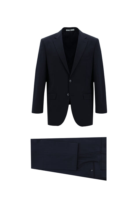 Orta Lacivert 4 Drop Relaxed Fit Rahat Kesim Yünlü Desenli Takım Elbise