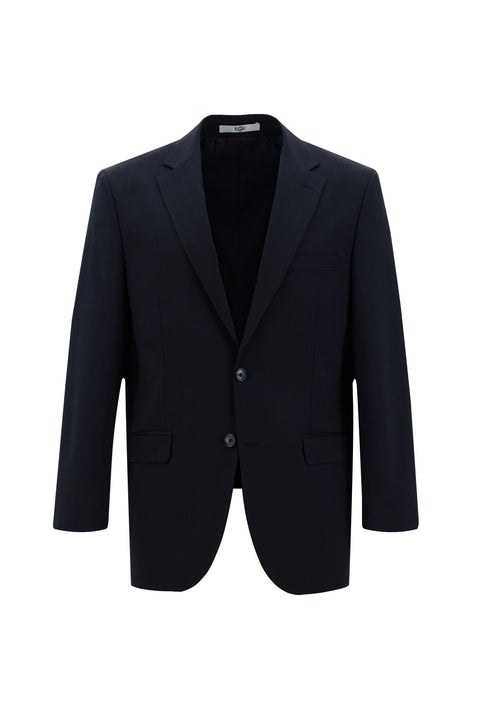 Orta Lacivert 7 Drop Slim Fit Dar Kesim Yünlü Desenli Takım Elbise
