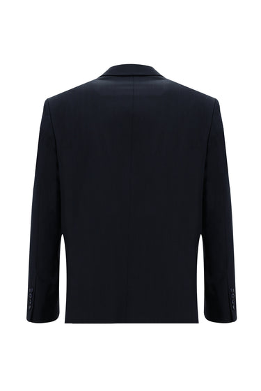 Orta Lacivert Slim Fit Dar Kesim Yünlü Klasik Desenli Takım Elbise