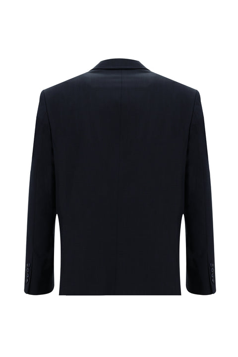 Orta Lacivert 7 Drop Slim Fit Dar Kesim Yünlü Desenli Takım Elbise