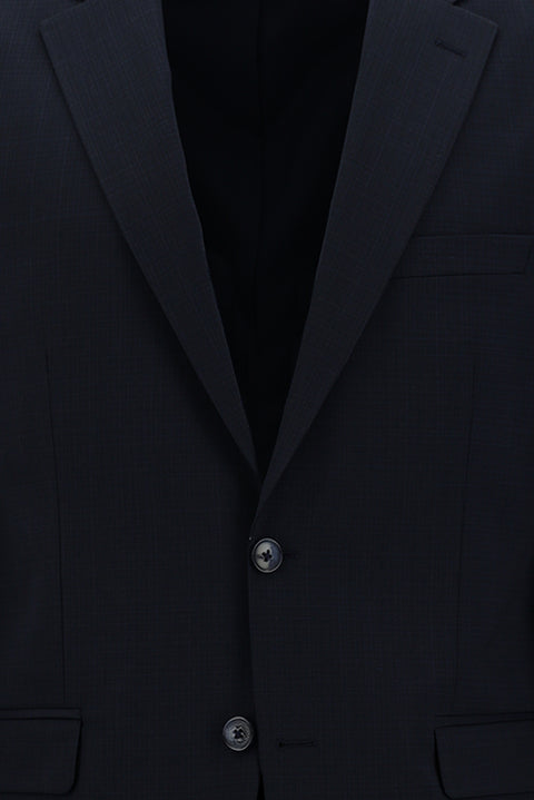 Orta Lacivert 7 Drop Slim Fit Dar Kesim Yünlü Desenli Takım Elbise