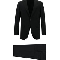 Koyu Antrasit Slim Fit Dar Kesim Yünlü Klasik Desenli Takım Elbise