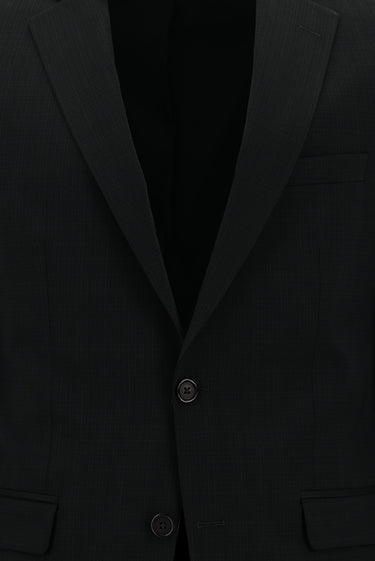 Koyu Antrasit Slim Fit Dar Kesim Yünlü Klasik Desenli Takım Elbise