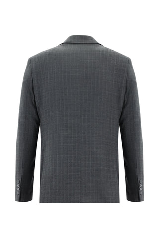  Koyu Füme Regular Fit Yünlü Klasik Ekose Takım Elbise