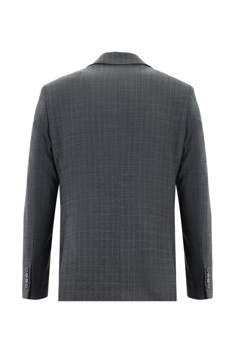 Koyu Füme 6 Drop Regular Fit Standart Kesim Yünlü Ekose Takım Elbise