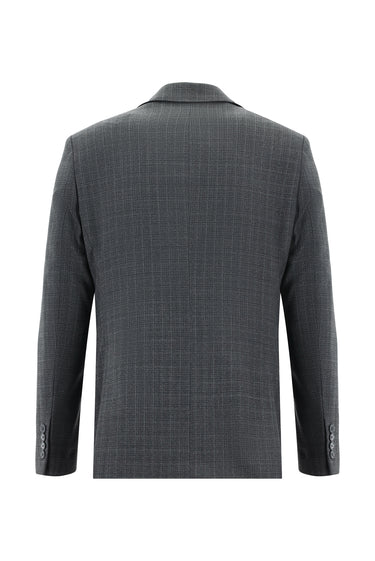  Koyu Füme Slim Fit Dar Kesim Yünlü Klasik Ekose Takım Elbise