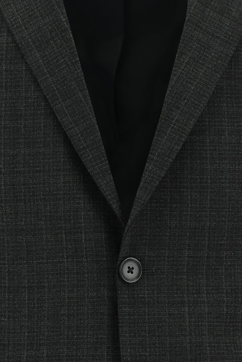 Koyu Füme 7 Drop Slim Fit Dar Kesim Yünlü Ekose Takım Elbise