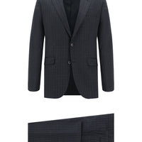 Koyu Antrasit Slim Fit Dar Kesim Yünlü Klasik Ekose Takım Elbise