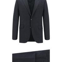 Koyu Antrasit 7 Drop Slim Fit Dar Kesim Yünlü Ekose Takım Elbise