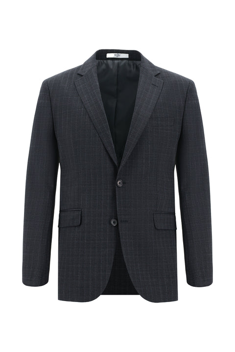 Koyu Antrasit 7 Drop Slim Fit Dar Kesim Yünlü Ekose Takım Elbise