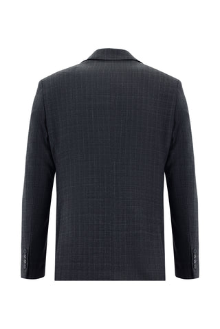  Koyu Antrasit Slim Fit Dar Kesim Yünlü Klasik Ekose Takım Elbise