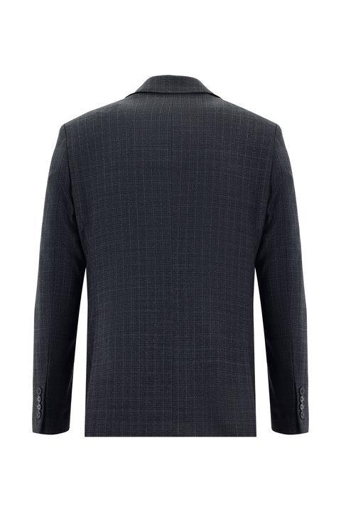 Koyu Antrasit 7 Drop Slim Fit Dar Kesim Yünlü Ekose Takım Elbise