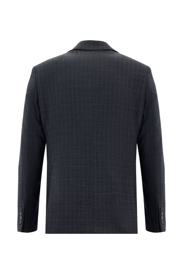 Koyu Antrasit 6 Drop Regular Fit Standart Kesim Yünlü Klasik Ekose Takım Elbise