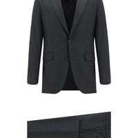 Orta Antrasit 7 Drop Slim Fit Dar Kesim Yünlü Ekose Takım Elbise