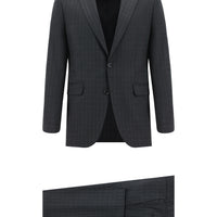 Orta Antrasit Slim Fit Dar Kesim Yünlü Klasik Ekose Takım Elbise