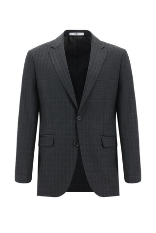  Orta Antrasit Slim Fit Dar Kesim Yünlü Klasik Ekose Takım Elbise